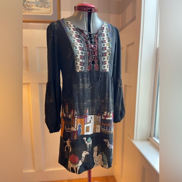 FARM Rio Dresses & Skirts - FARM Rio Black Dress with Multicolor City Print Size Small